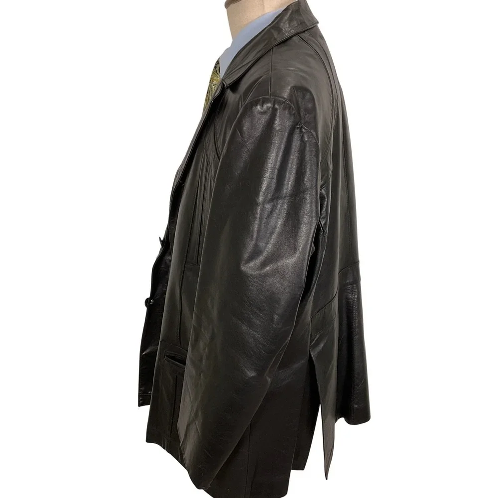 Bermans‎ Leather Jacket Mens 46 Black Lined Faux Fur Retro Car Coat Jacket